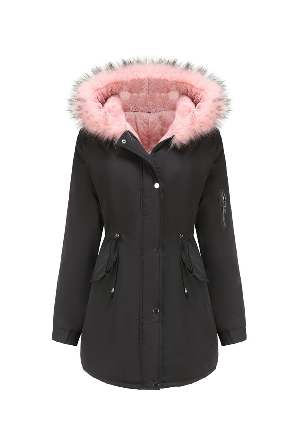 Manteau d'hiver mi-long à capuche en polaire chaude grande taille vert armée
