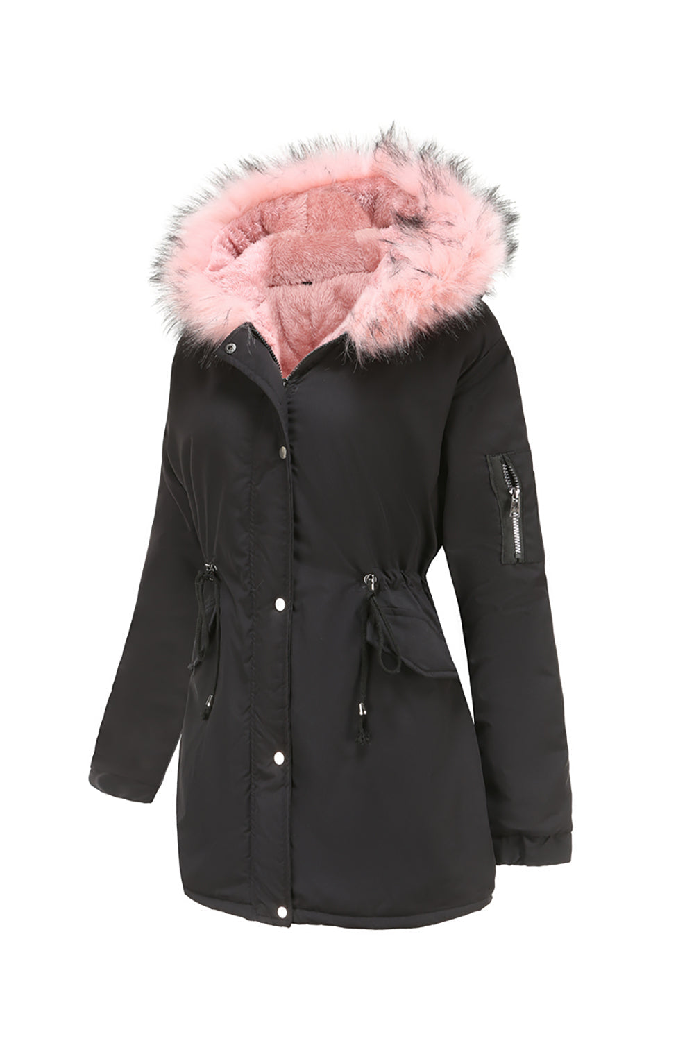 Manteau d'hiver mi-long à capuche en polaire chaude grande taille vert armée
