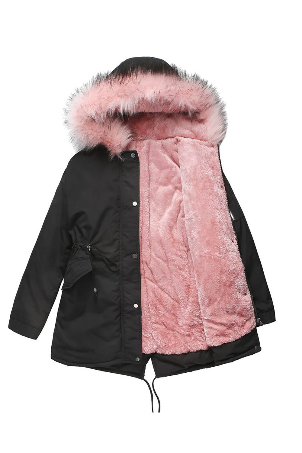 Manteau d'hiver mi-long à capuche en polaire chaude grande taille vert armée