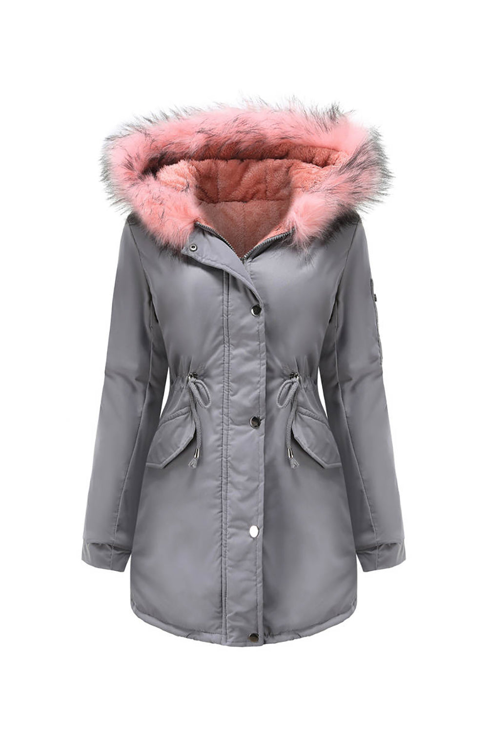 Manteau d'hiver mi-long à capuche en polaire chaude grande taille vert armée