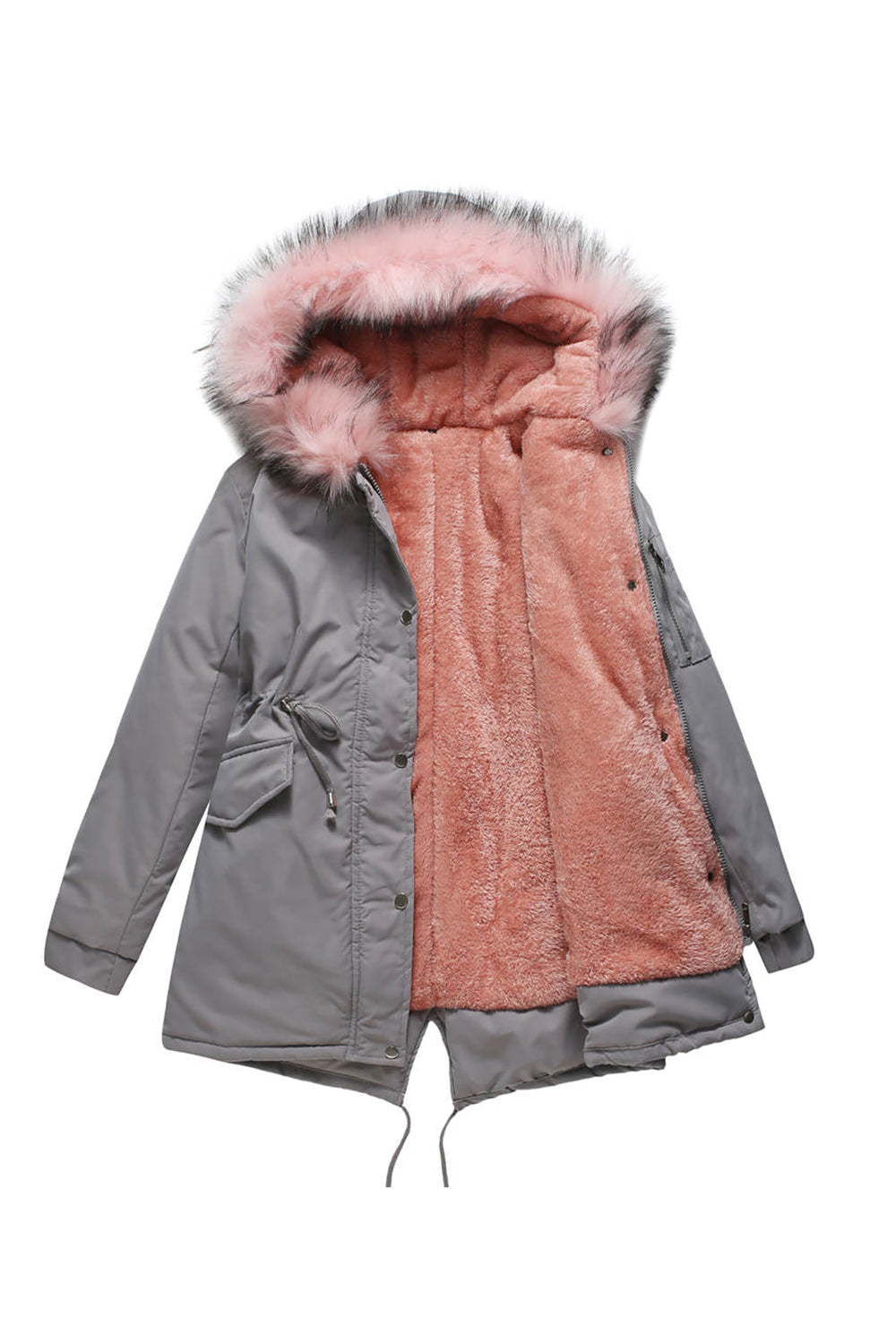 Manteau d'hiver mi-long à capuche en polaire chaude grande taille vert armée