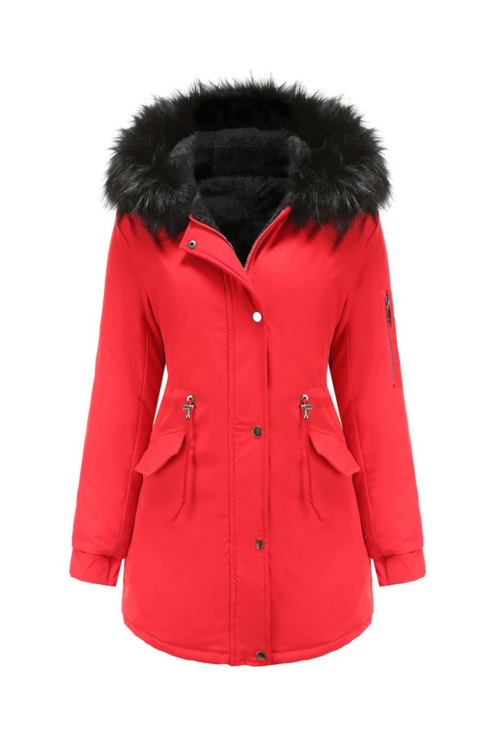 Manteau d'hiver mi-long à capuche en polaire chaude grande taille vert armée