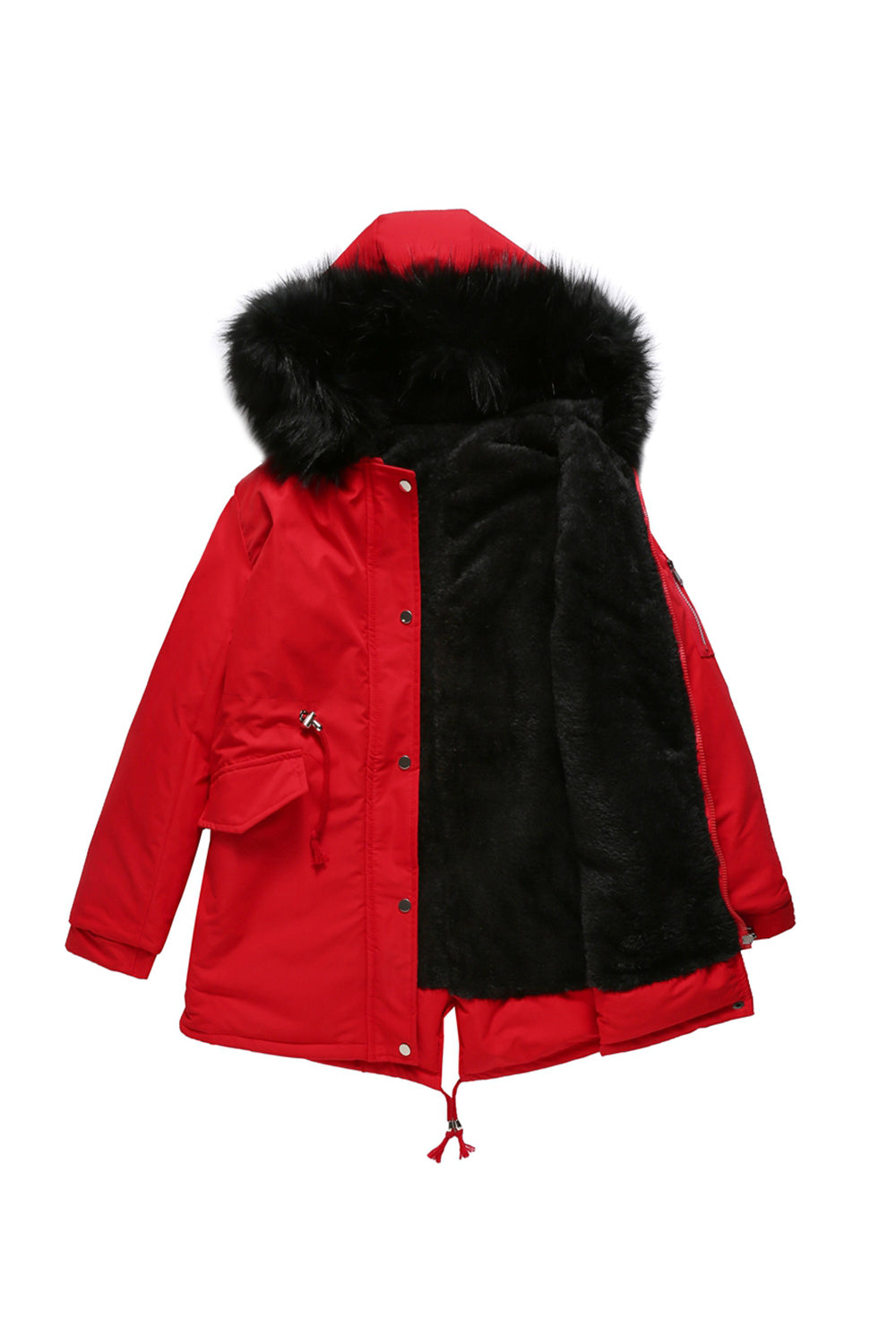 Manteau d'hiver mi-long à capuche en polaire chaude grande taille vert armée