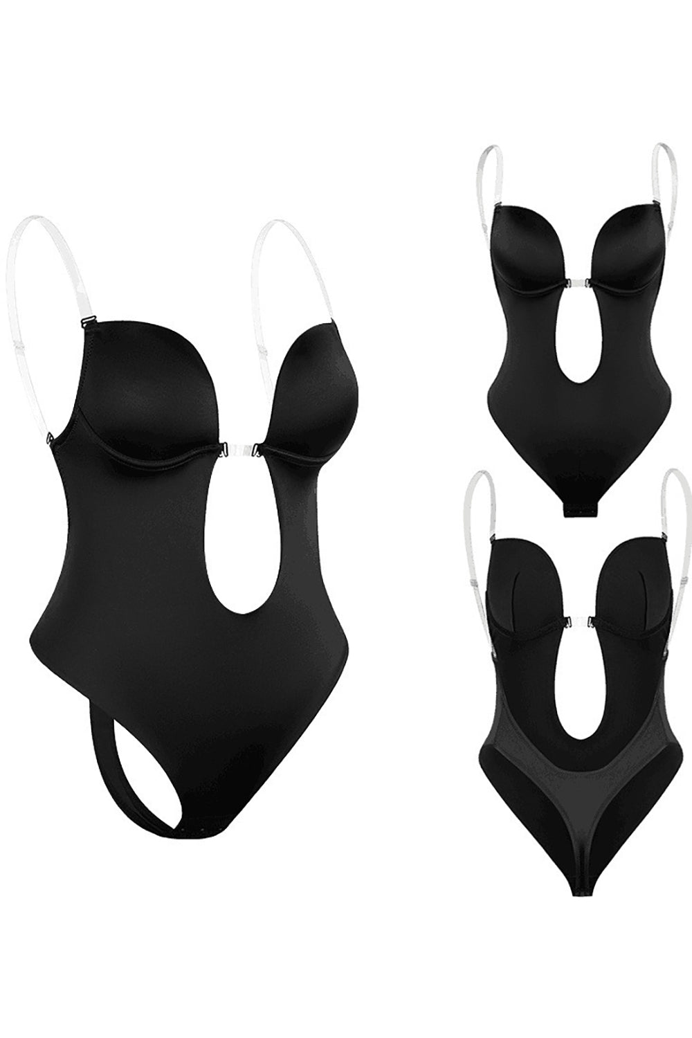 Body sculptant push-up gainant ventre plat noir ajouré