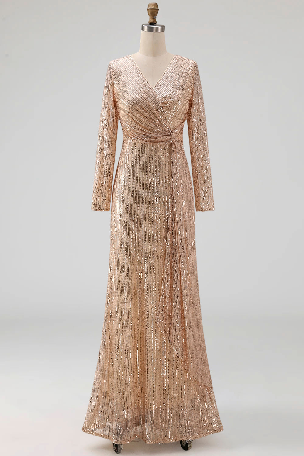 Robe de chœur trapèze bleu marine pailletée à col en V avec des sequins