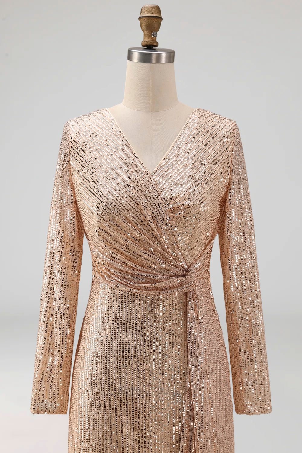 Robe de chœur trapèze bleu marine pailletée à col en V avec des sequins