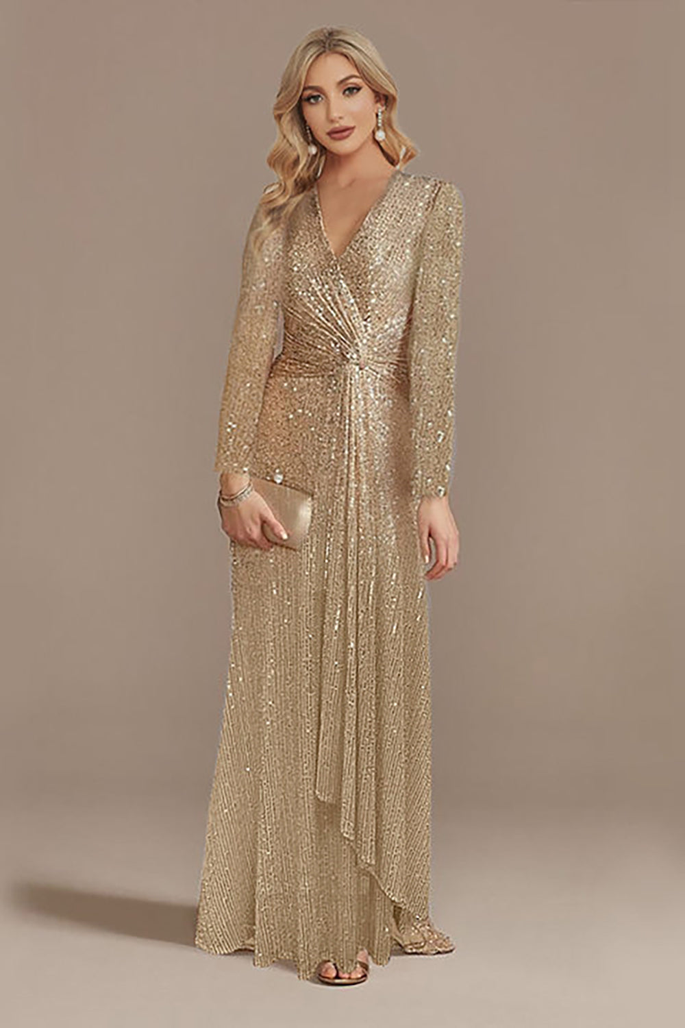 Robe de chœur trapèze bleu marine pailletée à col en V avec des sequins