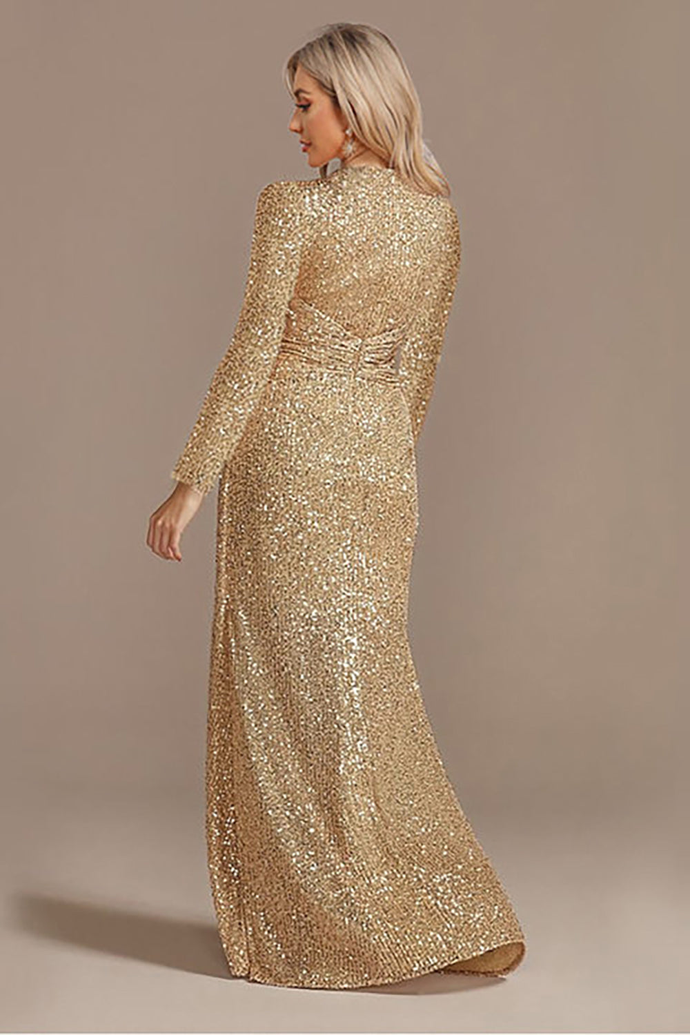 Robe de chœur trapèze bleu marine pailletée à col en V avec des sequins