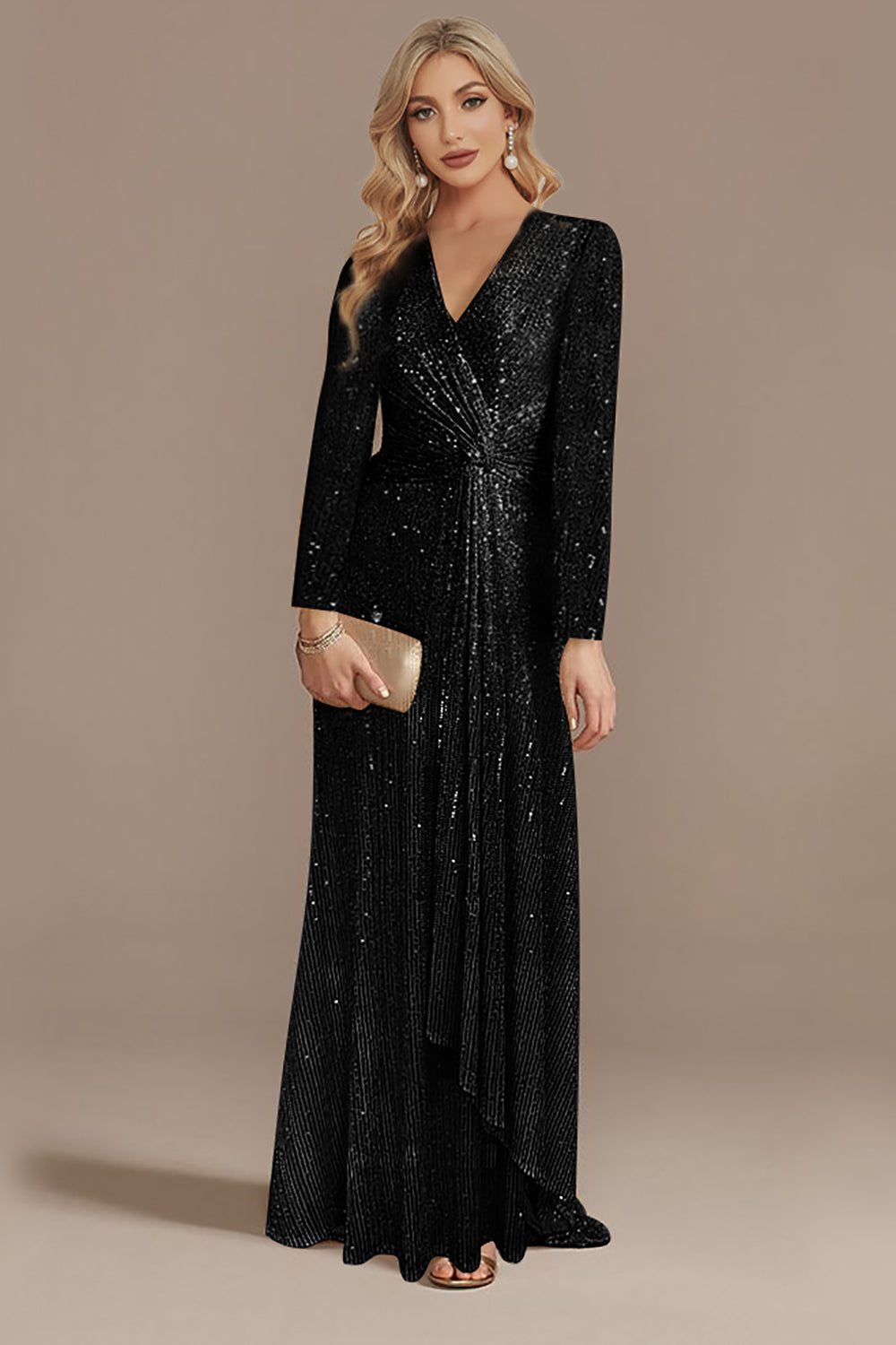 Robe de chœur trapèze bleu marine pailletée à col en V avec des sequins