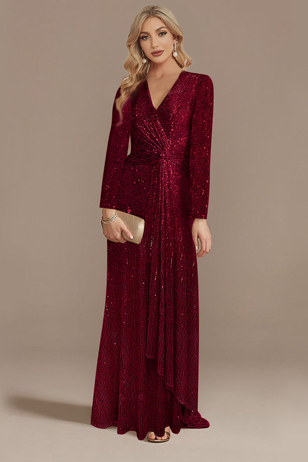Robe de chœur trapèze bleu marine pailletée à col en V avec des sequins