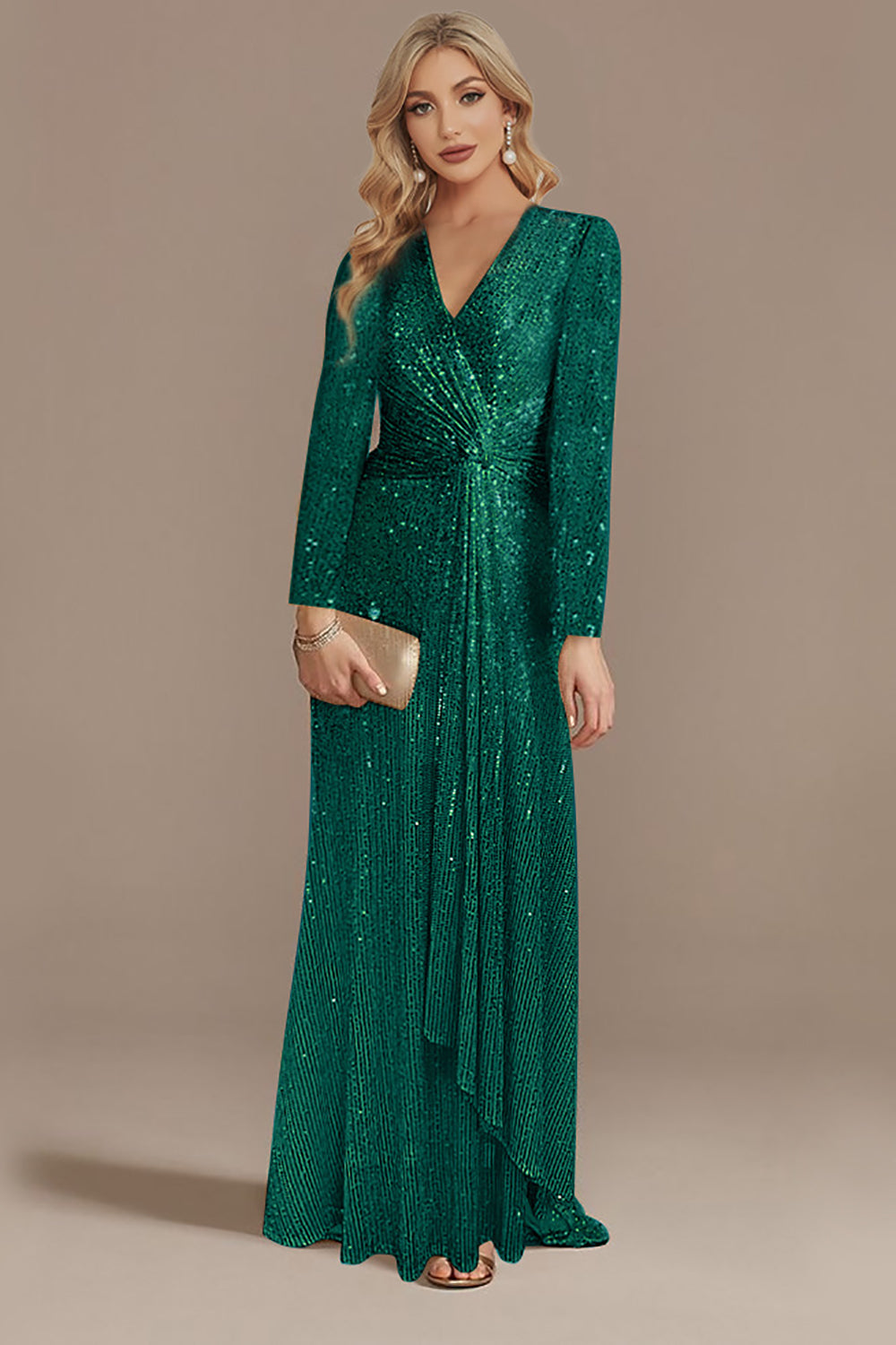 Robe de chœur trapèze bleu marine pailletée à col en V avec des sequins