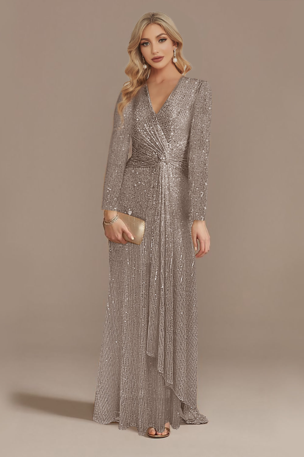 Robe de chœur trapèze bleu marine pailletée à col en V avec des sequins