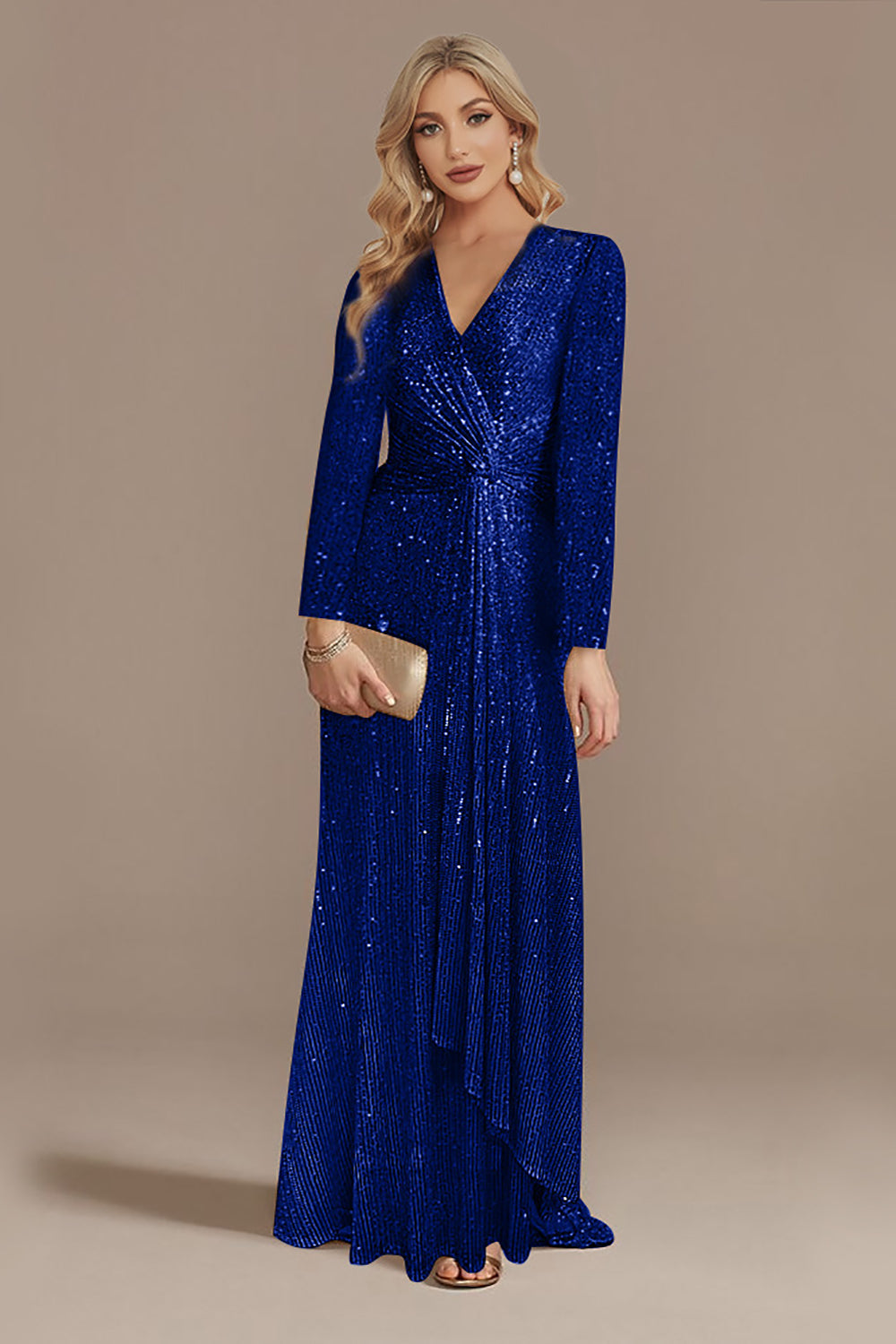 Robe de chœur trapèze bleu marine pailletée à col en V avec des sequins