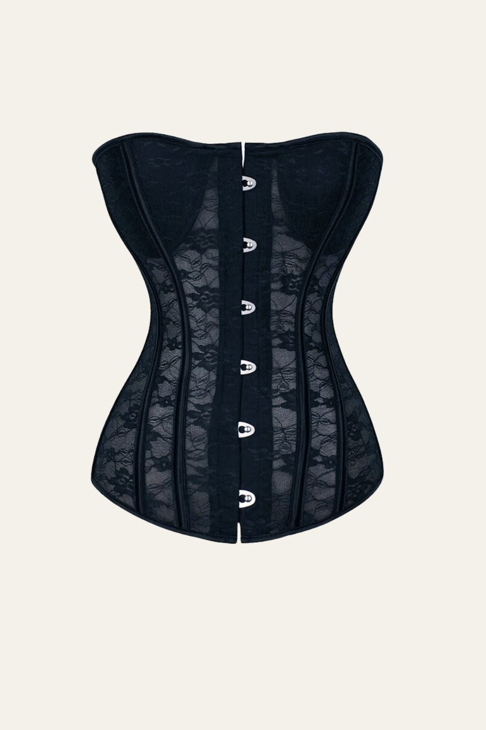 Gaine-corset en dentelle à six fleurs en acier noir