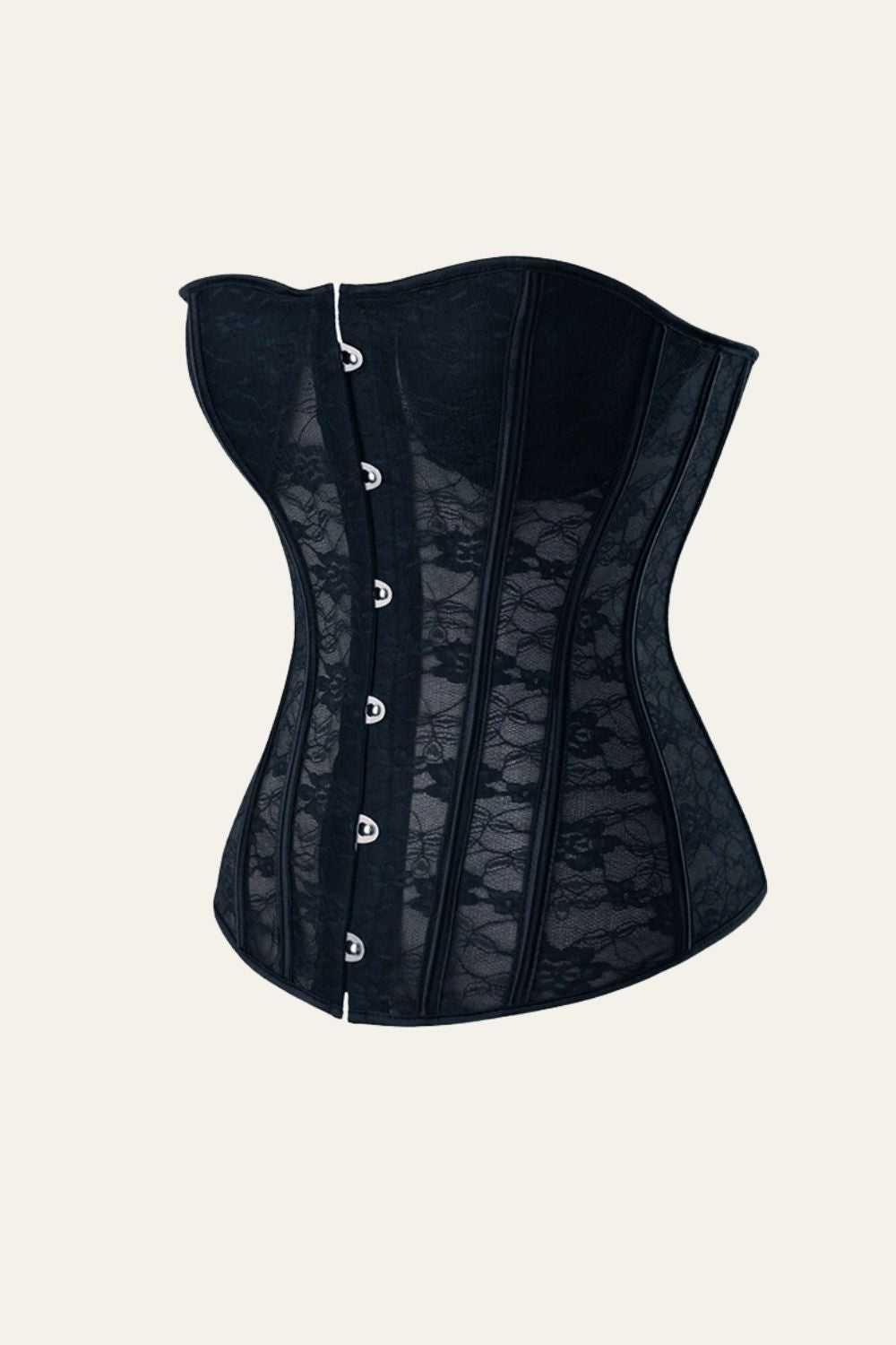 Gaine-corset en dentelle à six fleurs en acier noir