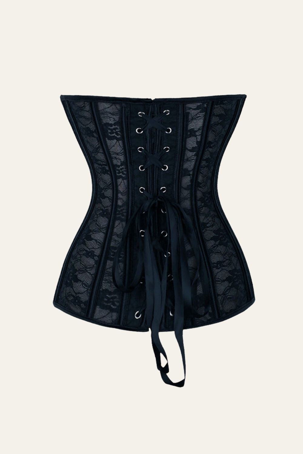Gaine-corset en dentelle à six fleurs en acier noir