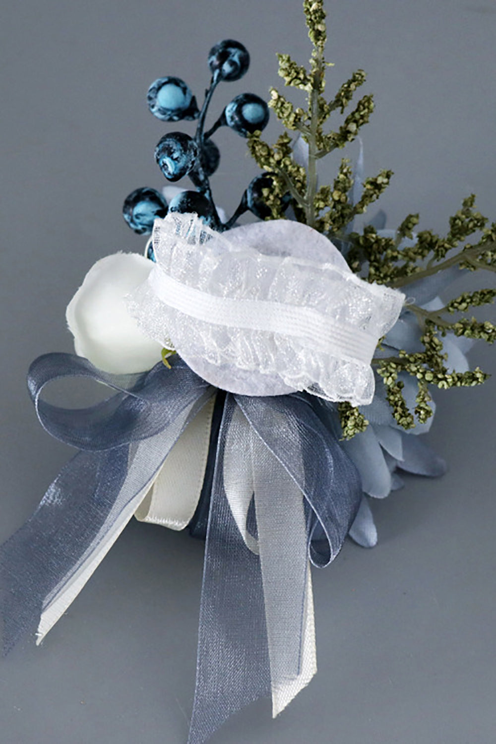 Lot de boutonnières et corsage de poignet gris et bleu pour bal de promo ou mariage
