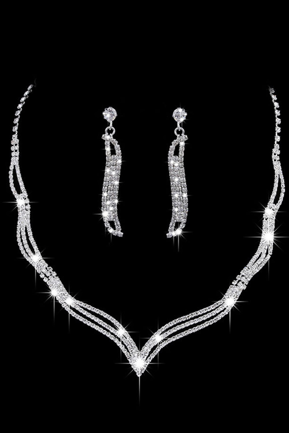 Ensemble de bijoux collier boucles d'oreilles cristal argenté