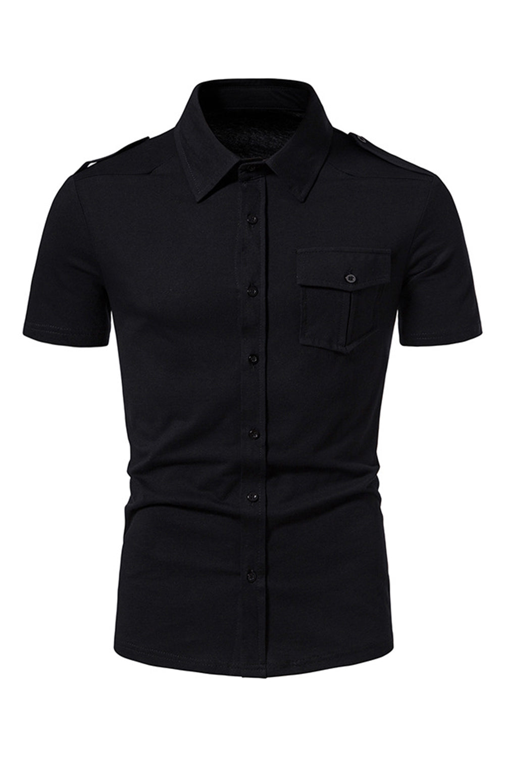 Black Slim Fit Short Sleeve Tops for Men
