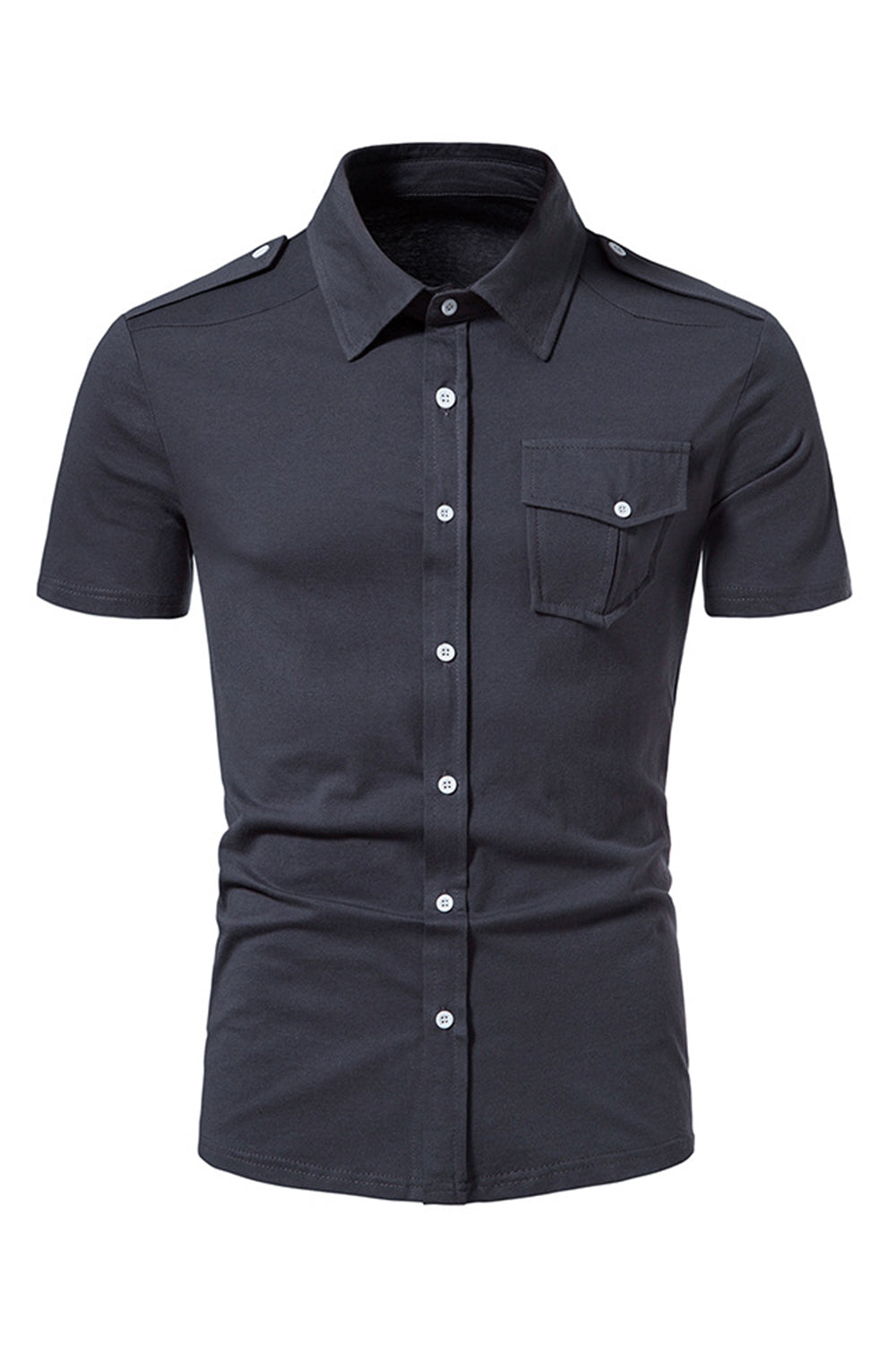 Black Slim Fit Short Sleeve Tops for Men