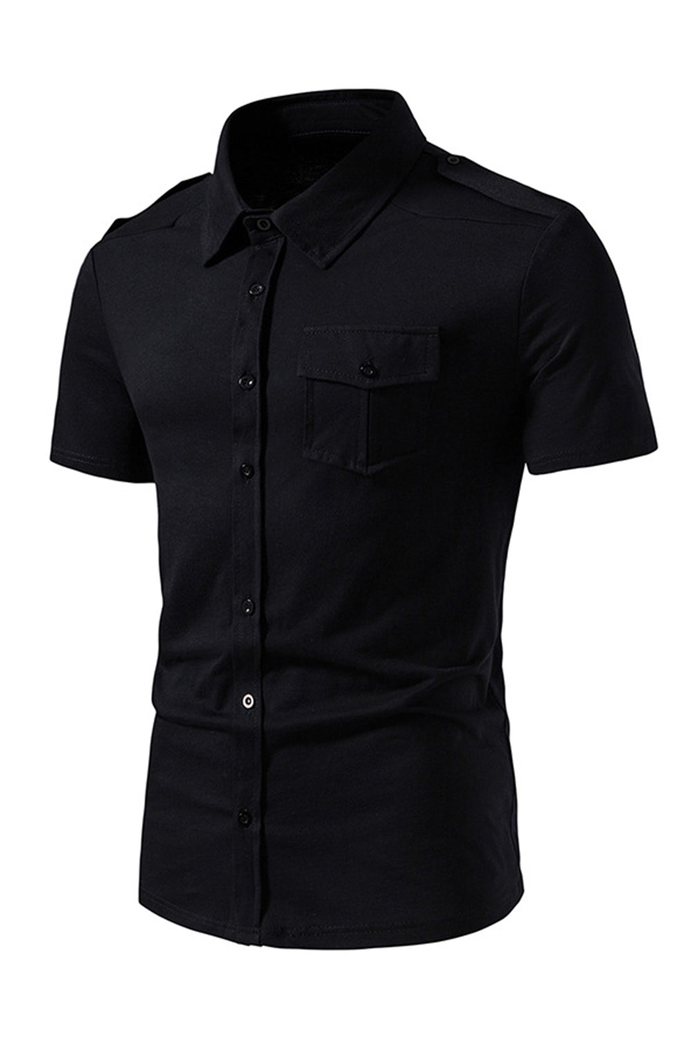 Black Slim Fit Short Sleeve Tops for Men