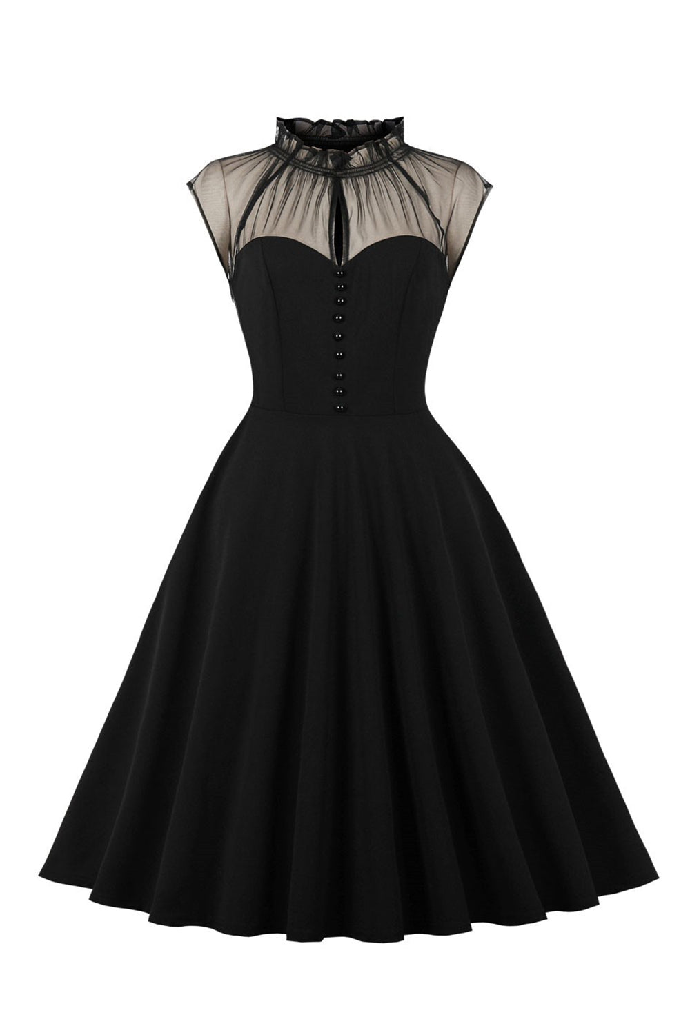 Black A-Line Vintage 1950s Dress with Buttons