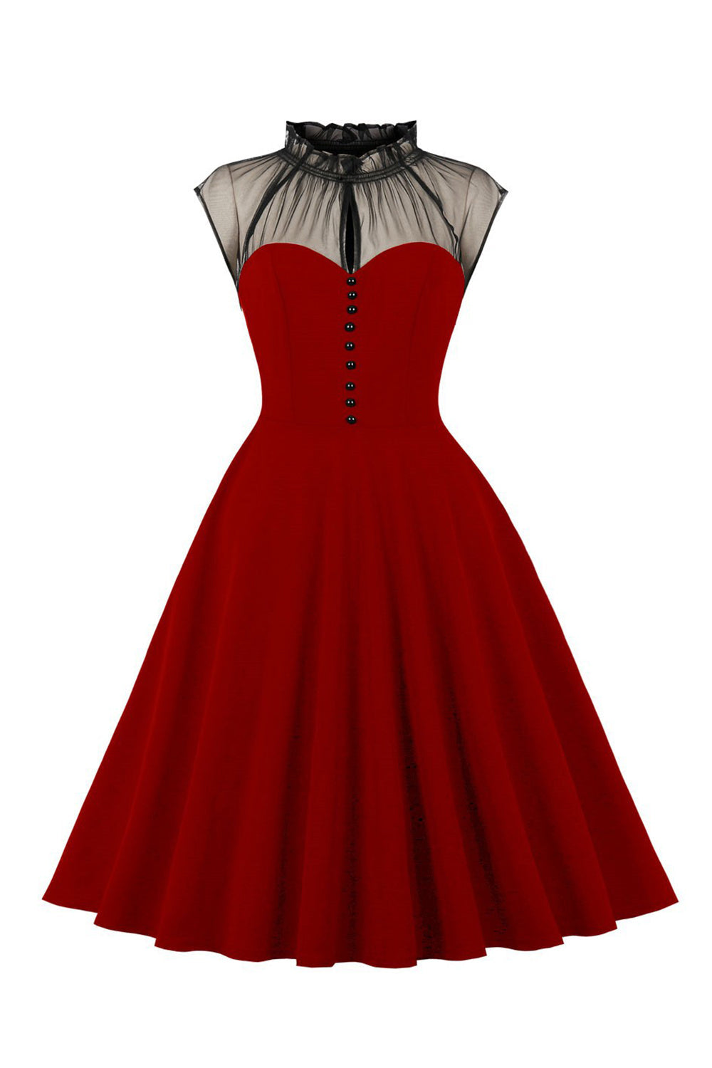 Black A-Line Vintage 1950s Dress with Buttons