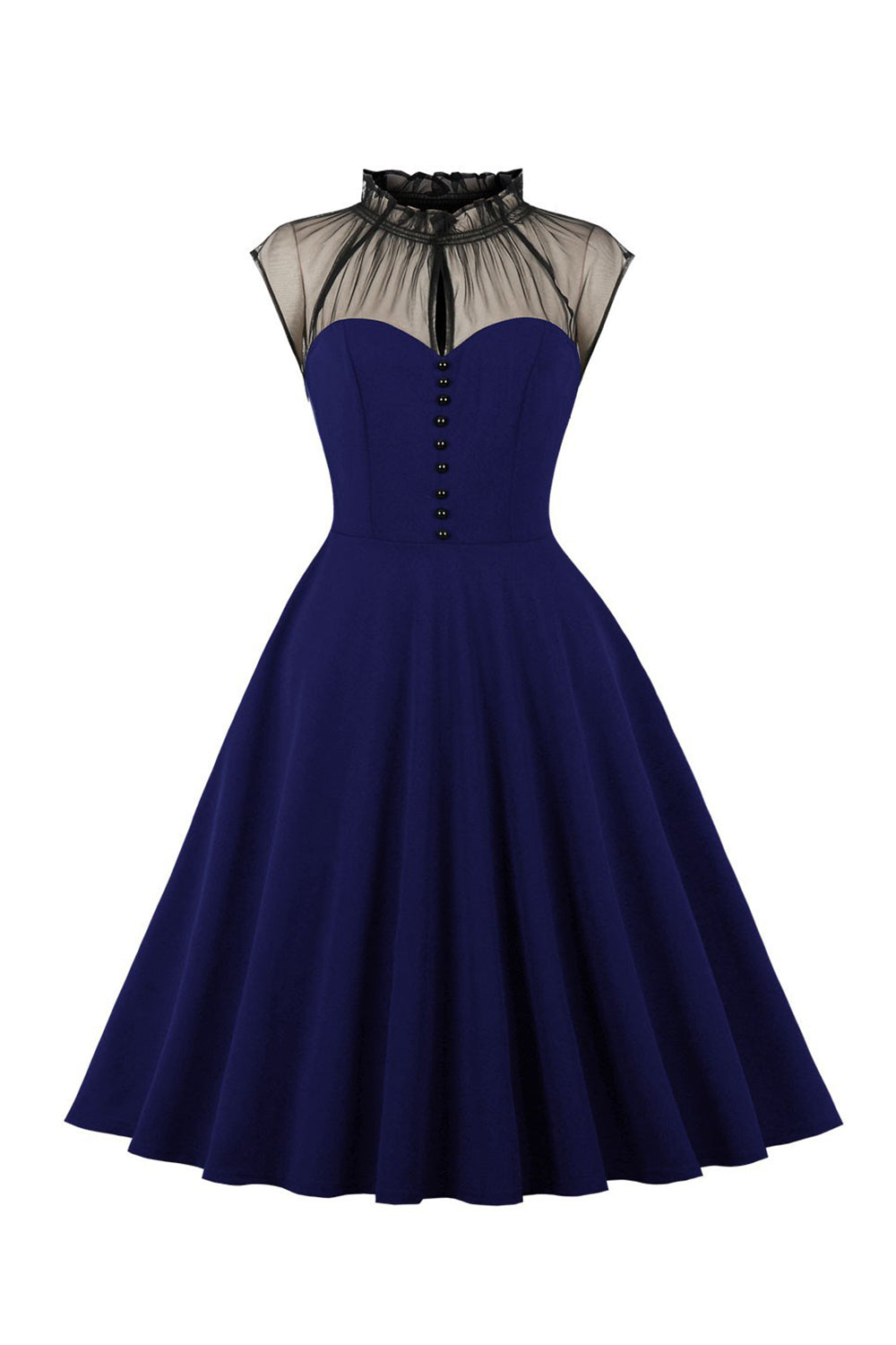 Black A-Line Vintage 1950s Dress with Buttons