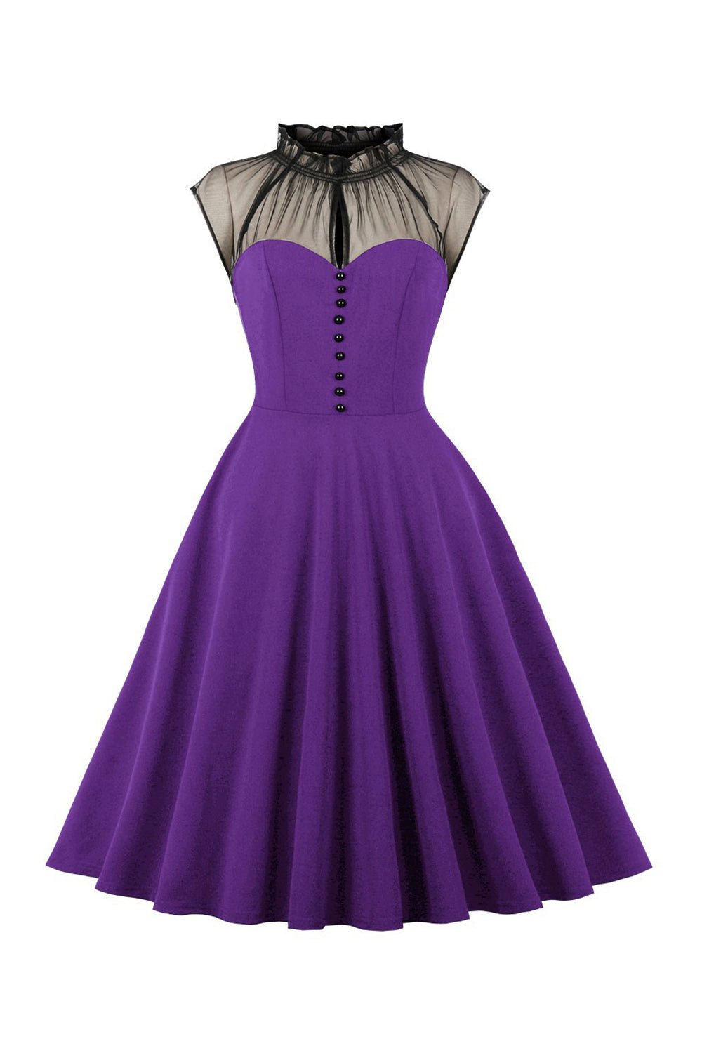 Black A-Line Vintage 1950s Dress with Buttons