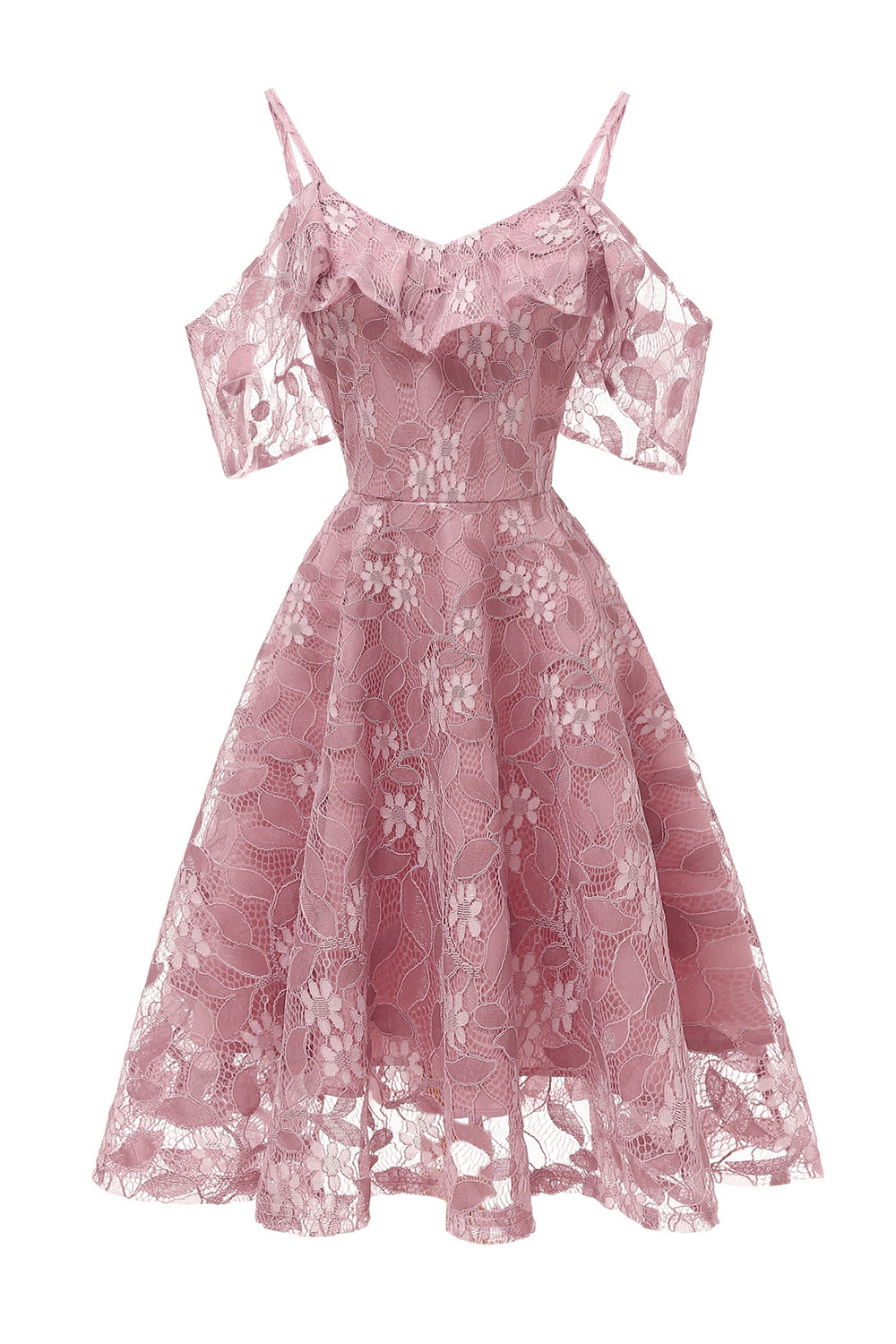 A Line Off the Shoulder Blush Lace Dress