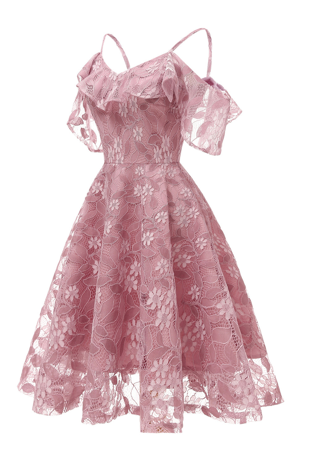 A Line Off the Shoulder Blush Lace Dress