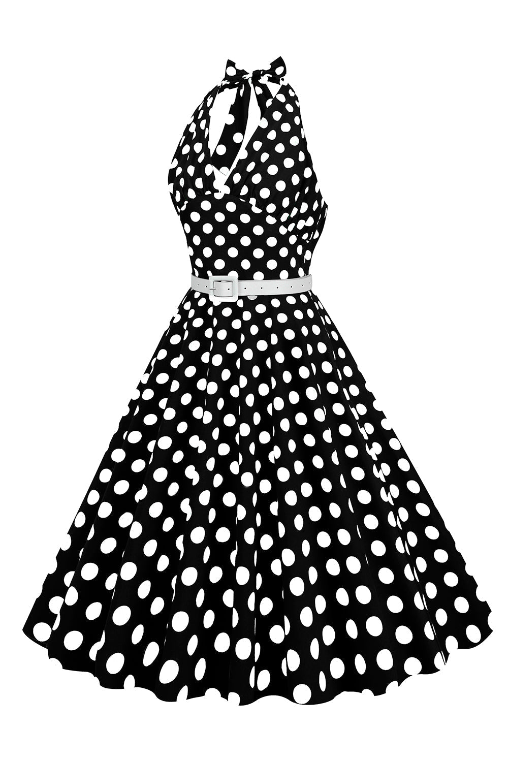 Robe style Hepburn à pois rouges, col licou, années 50