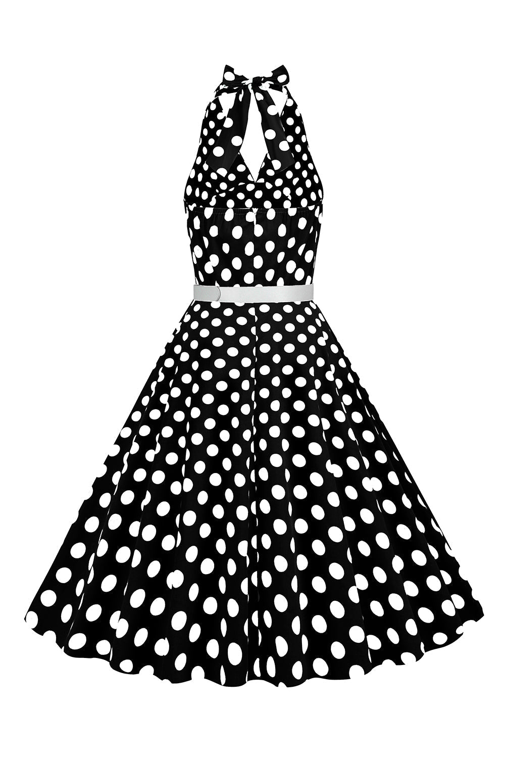 Robe style Hepburn à pois rouges, col licou, années 50