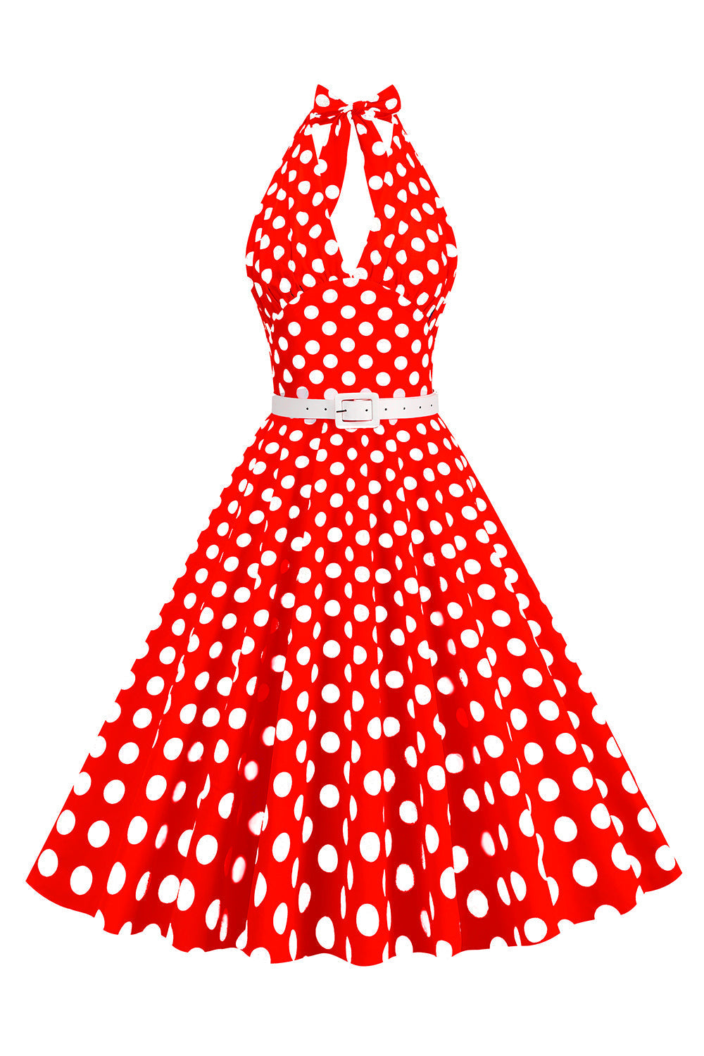 Robe style Hepburn à pois rouges, col licou, années 50