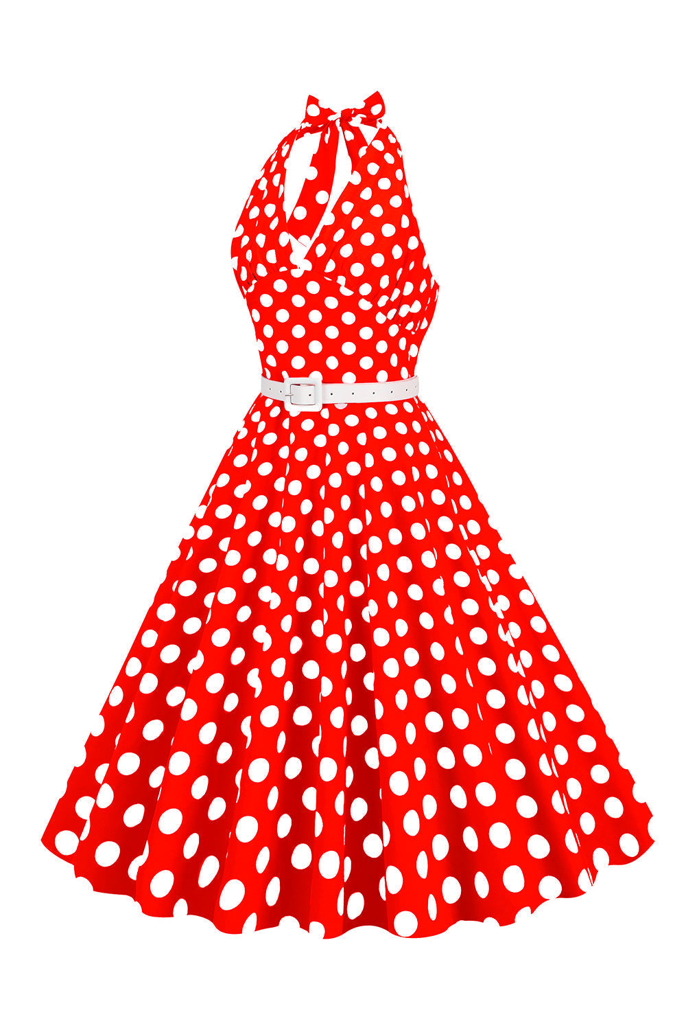 Robe style Hepburn à pois rouges, col licou, années 50