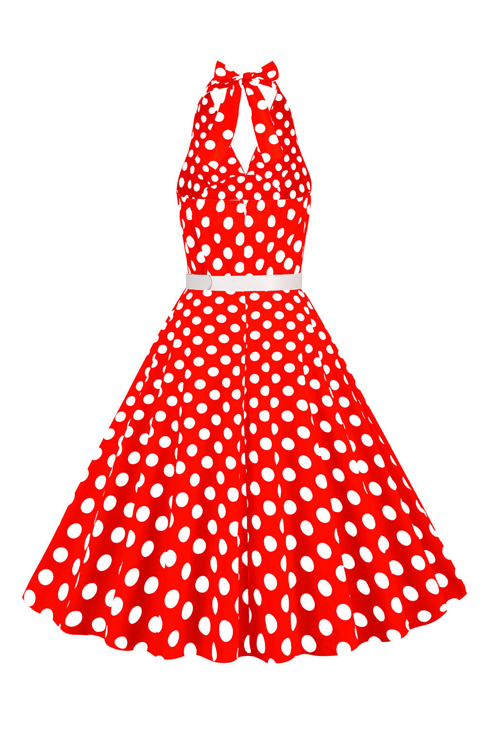 Robe style Hepburn à pois rouges, col licou, années 50