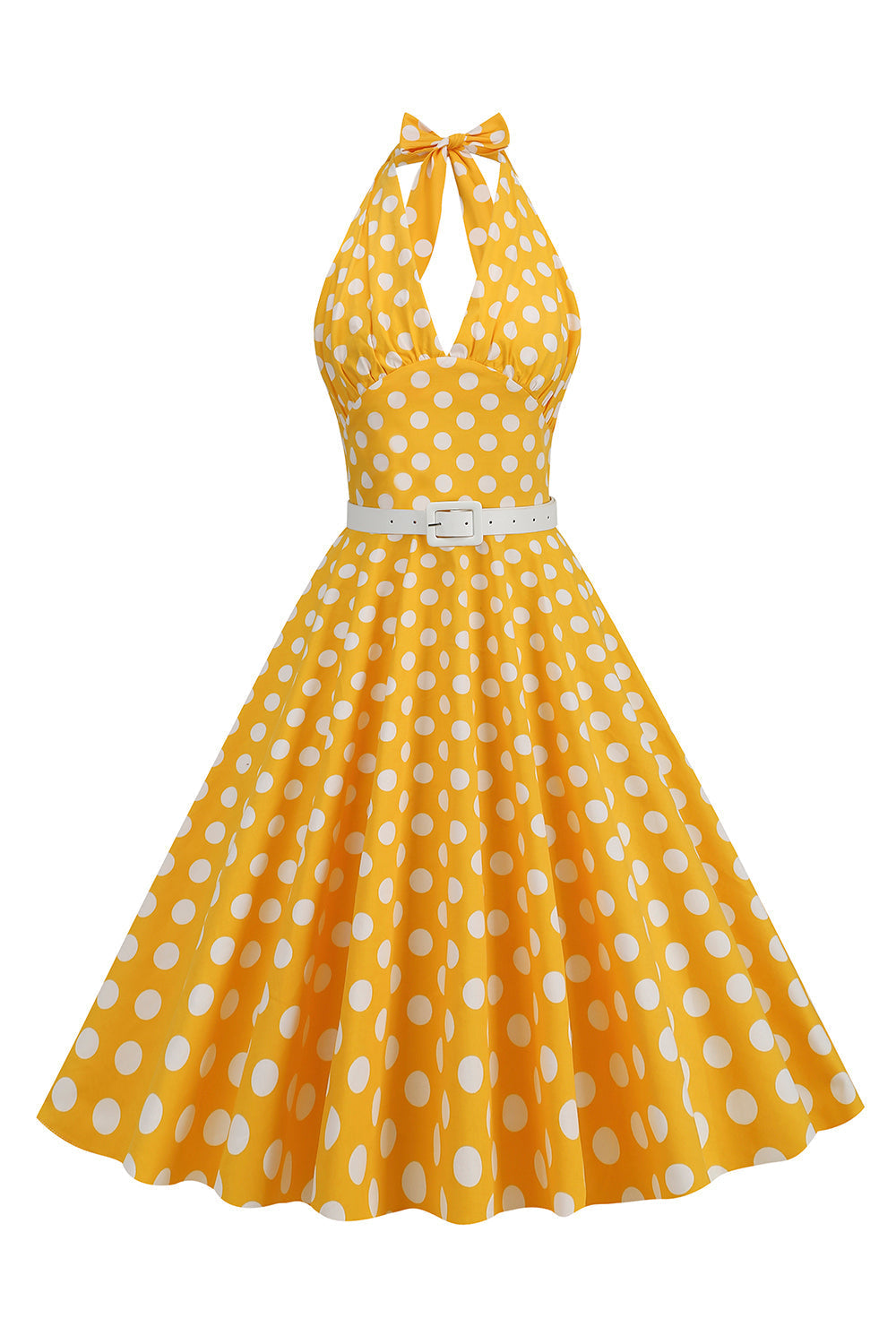 Robe style Hepburn à pois rouges, col licou, années 50