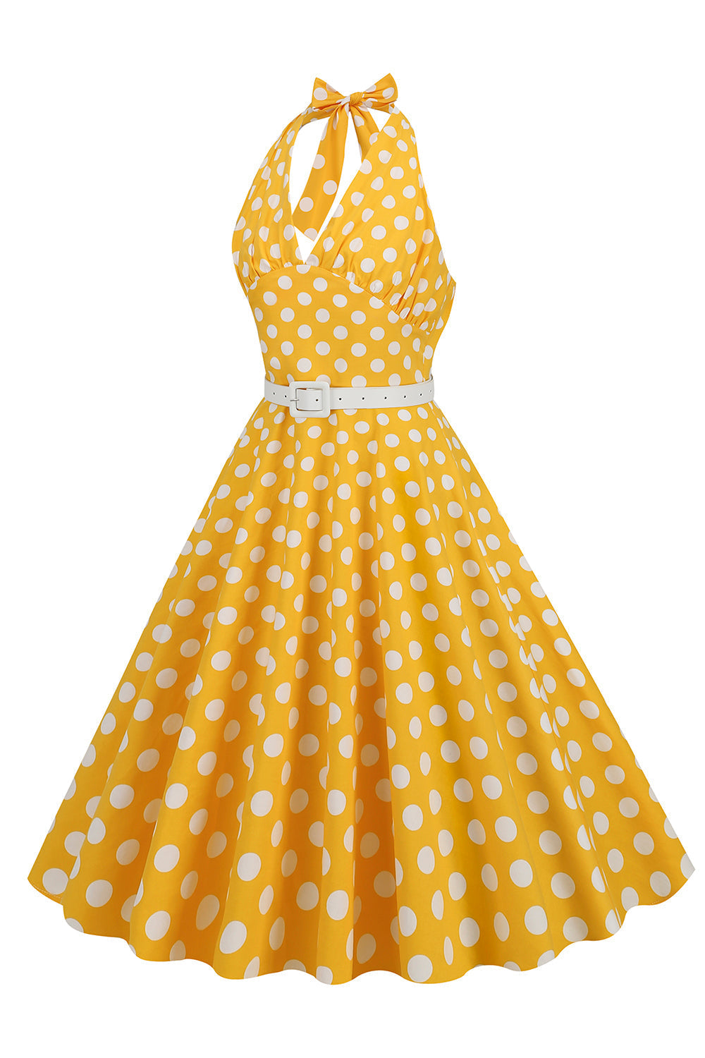 Robe style Hepburn à pois rouges, col licou, années 50