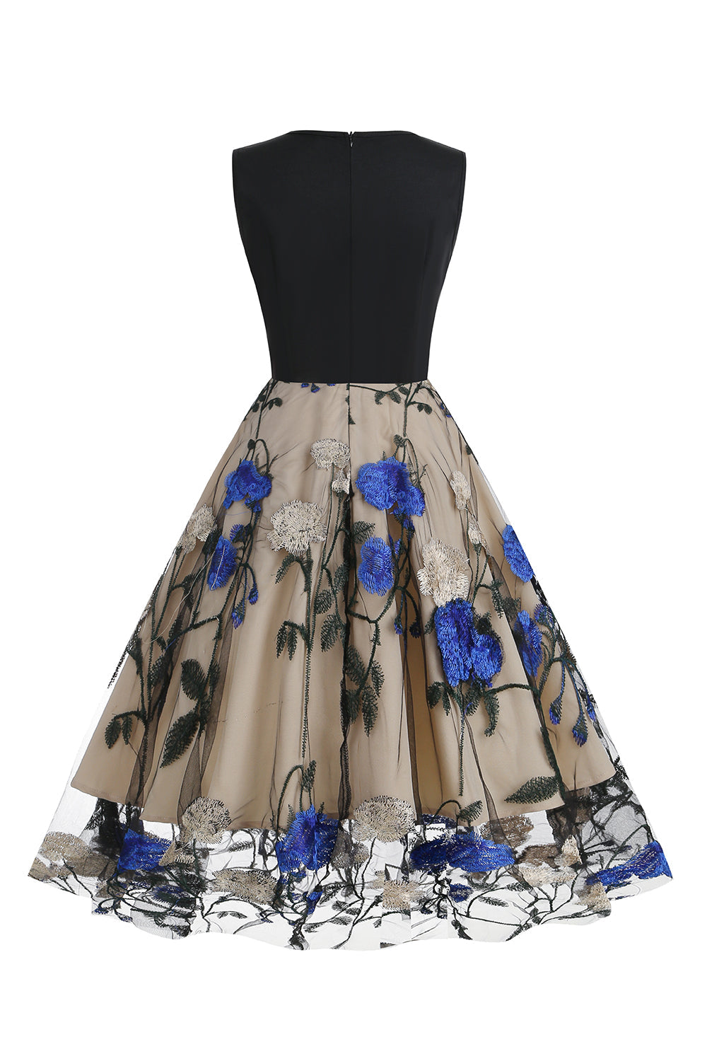 Robe Swing années 50 bleue avec broderie