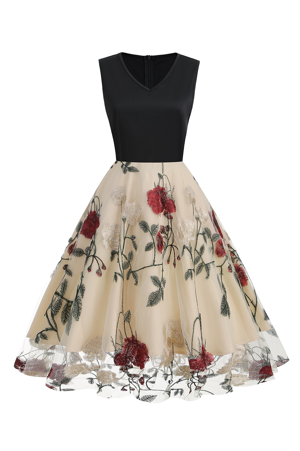 Robe Swing années 50 bleue avec broderie