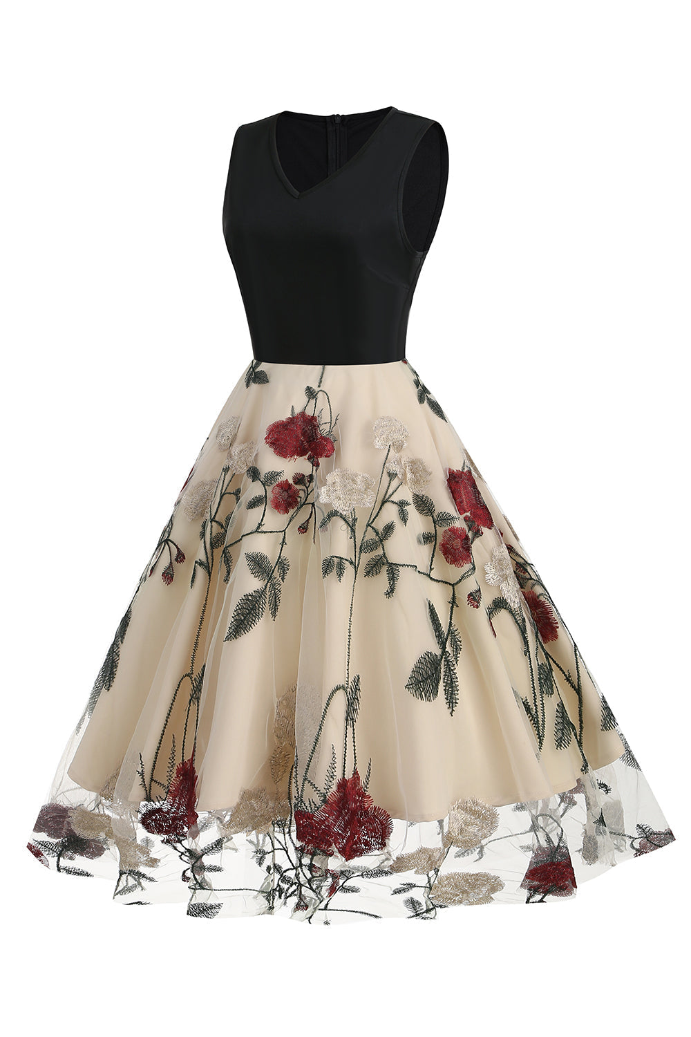 Robe Swing années 50 bleue avec broderie