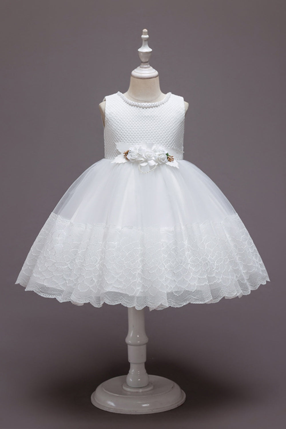 Pink Sleeveless Flower Tulle Girls' Dress With Bow