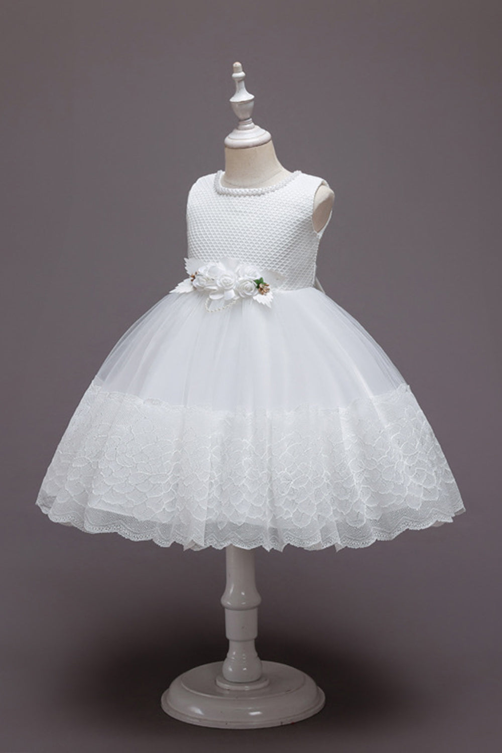 Pink Sleeveless Flower Tulle Girls' Dress With Bow