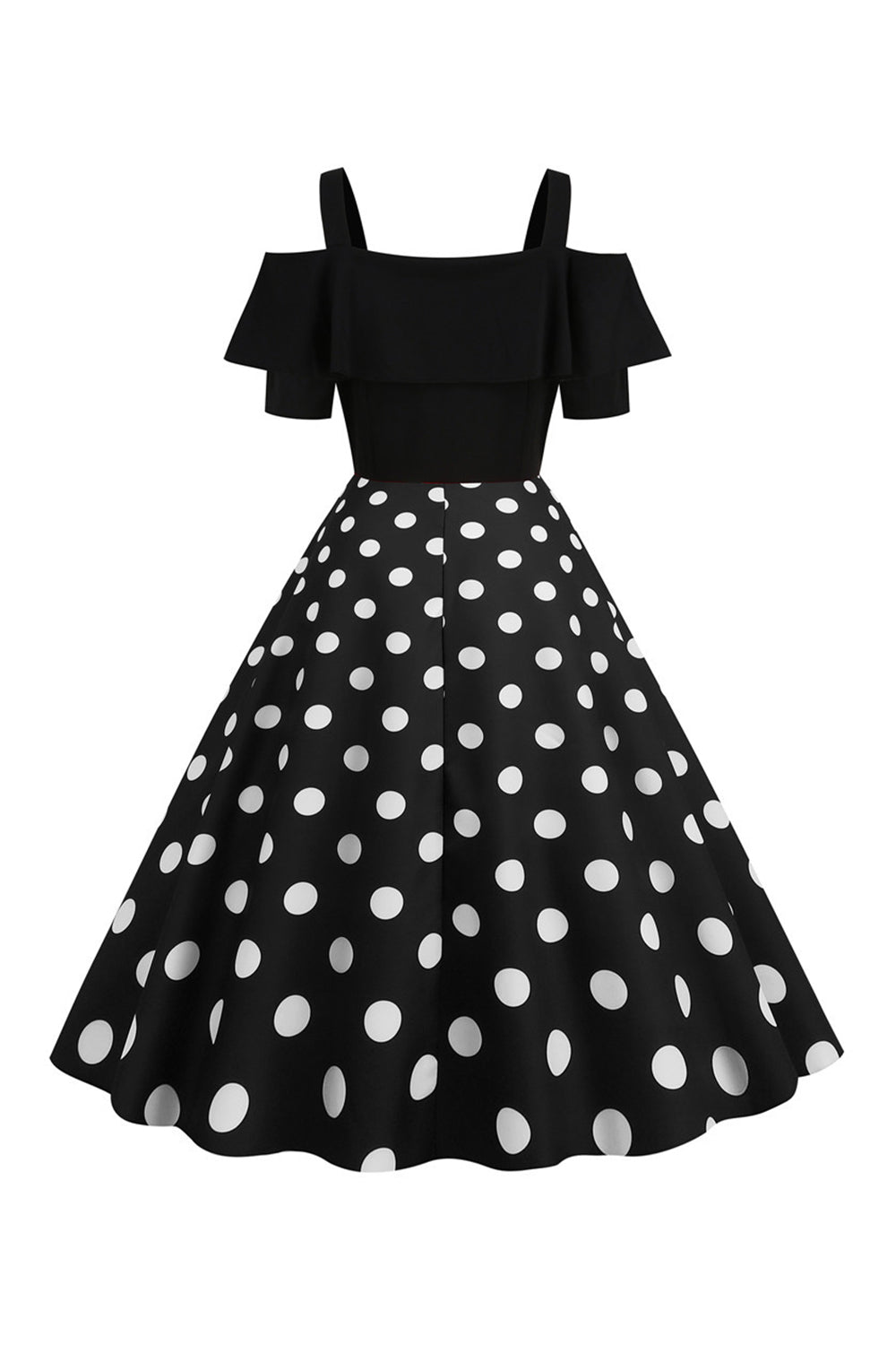 Robe Noire à Pois Épaules Dénudées Années 50