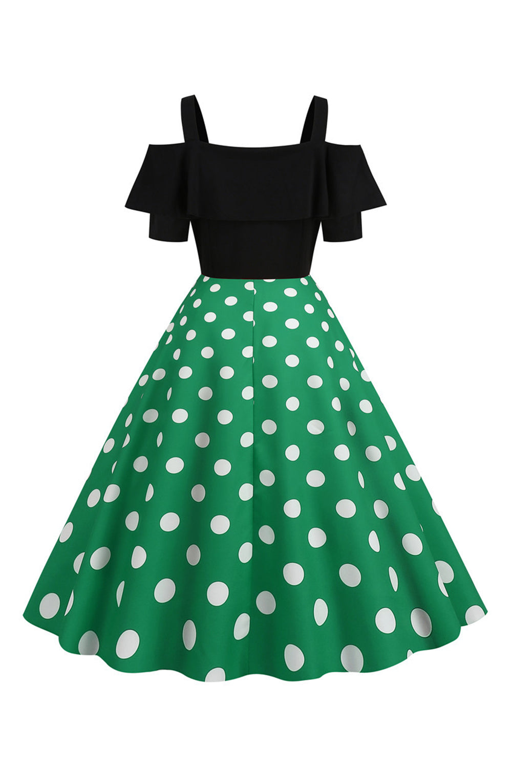 Robe Noire à Pois Épaules Dénudées Années 50