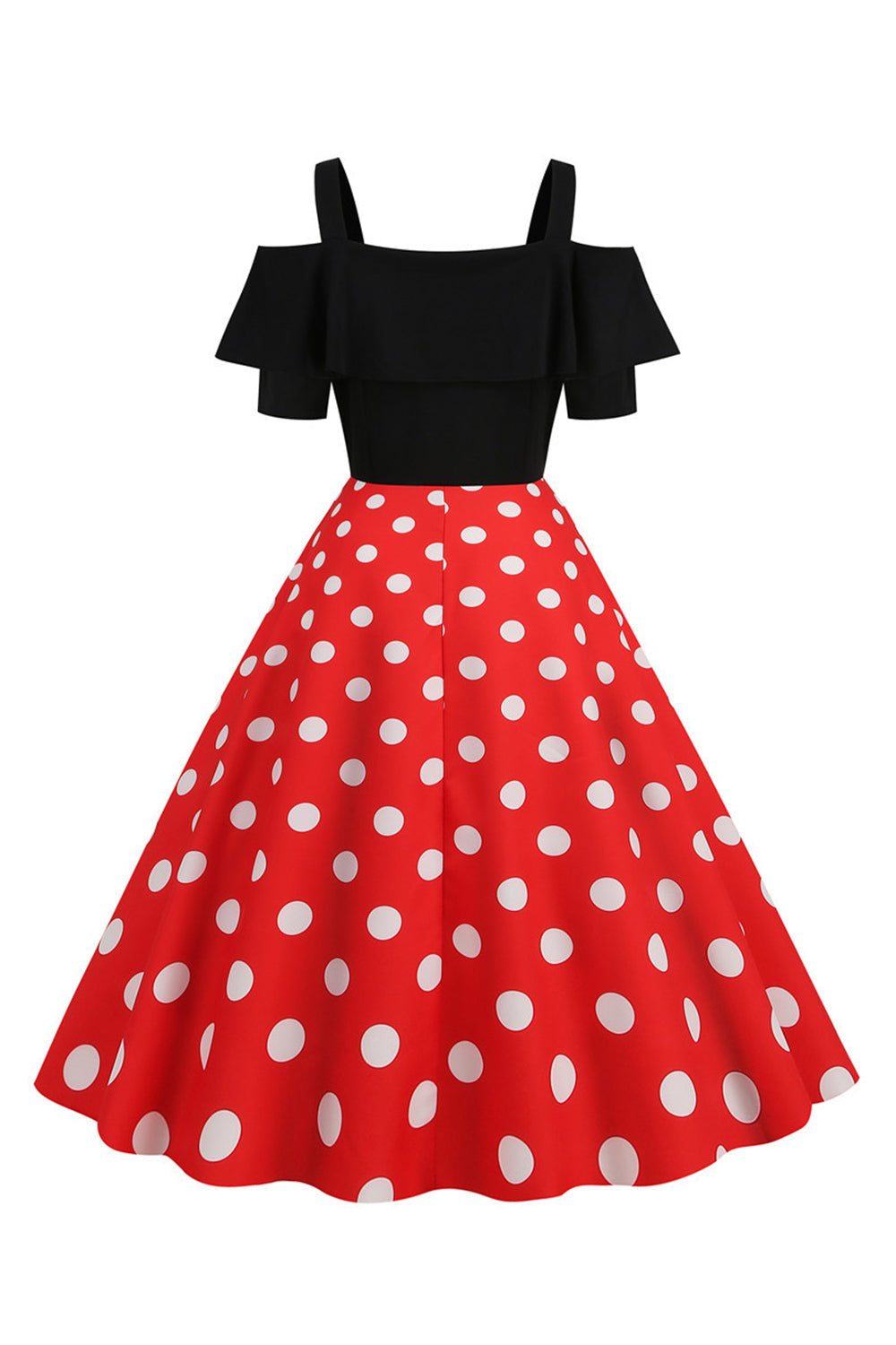 Robe Noire à Pois Épaules Dénudées Années 50
