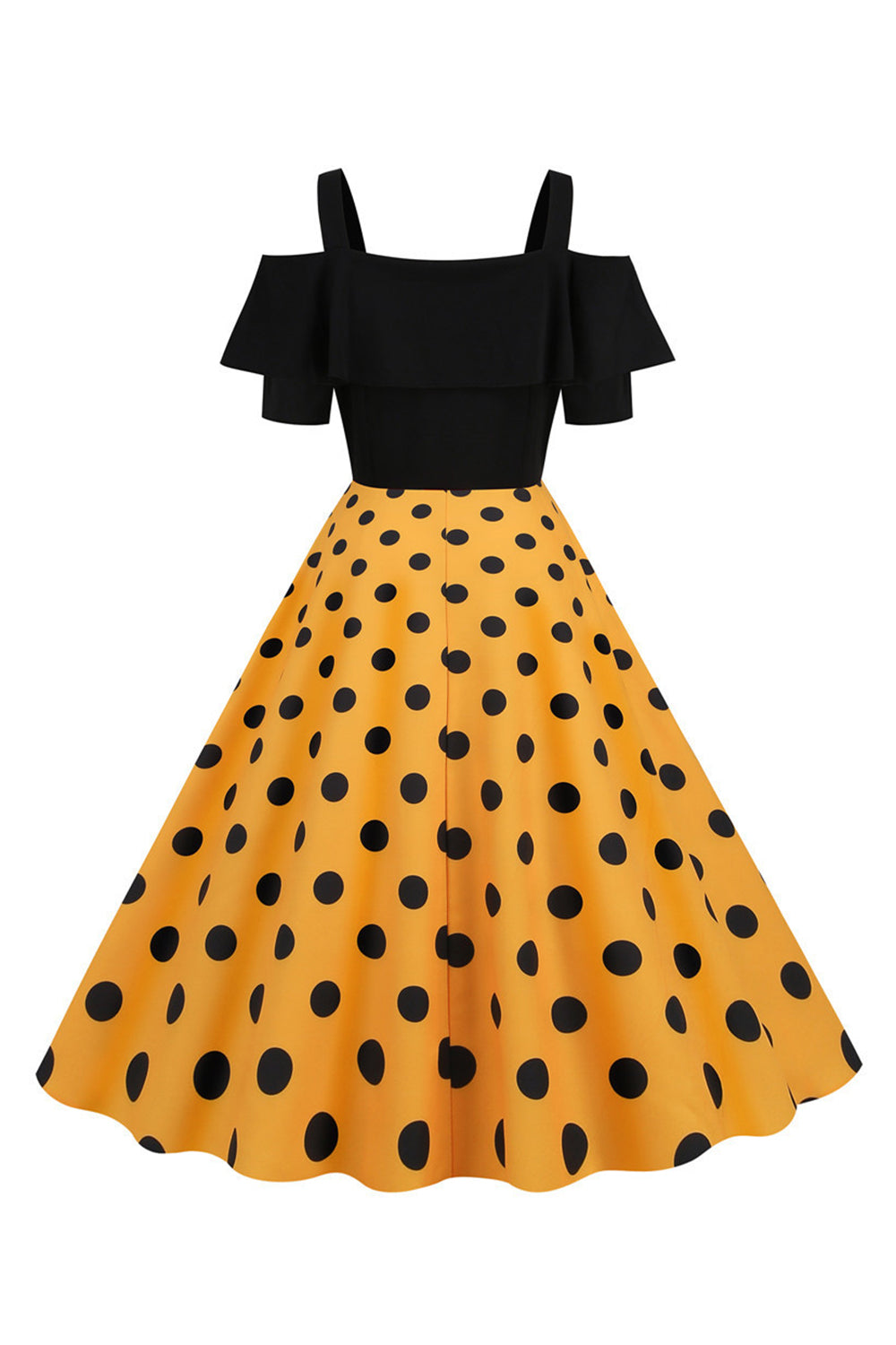 Robe Noire à Pois Épaules Dénudées Années 50
