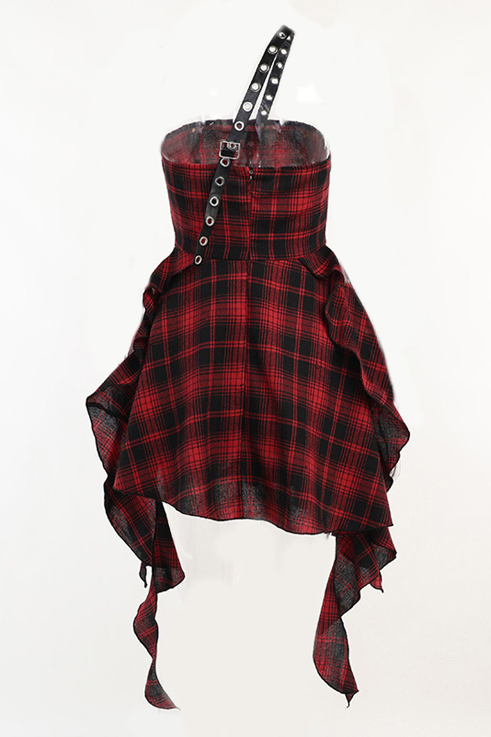 Robe asymétrique vintage rouge à carreaux et à une épaule