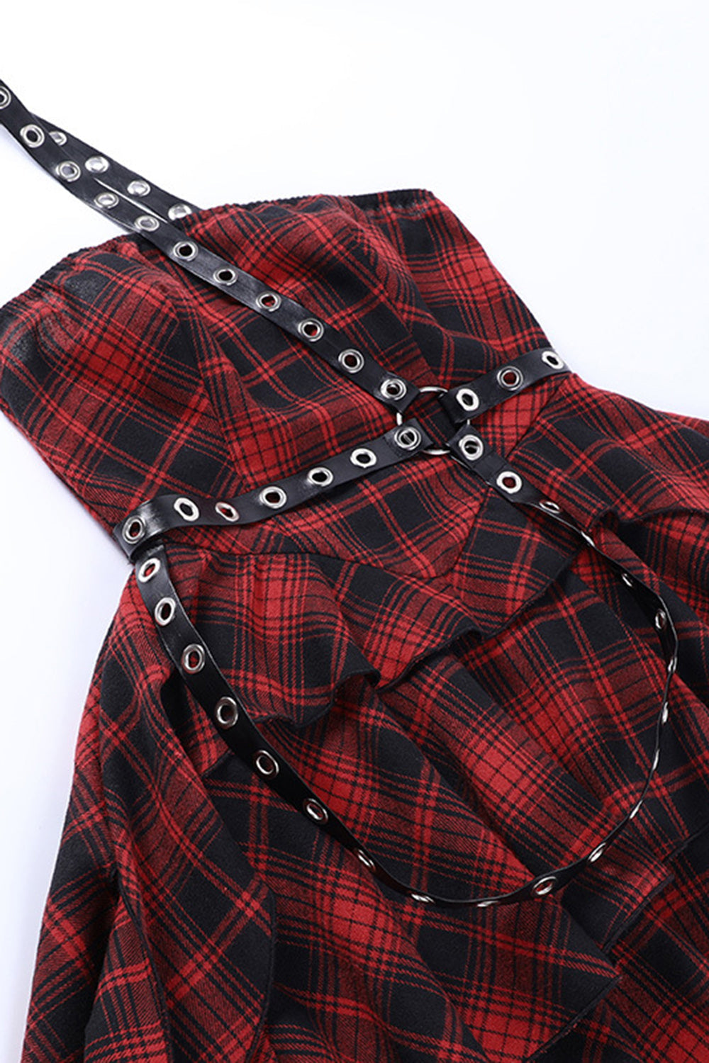 Robe asymétrique vintage rouge à carreaux et à une épaule
