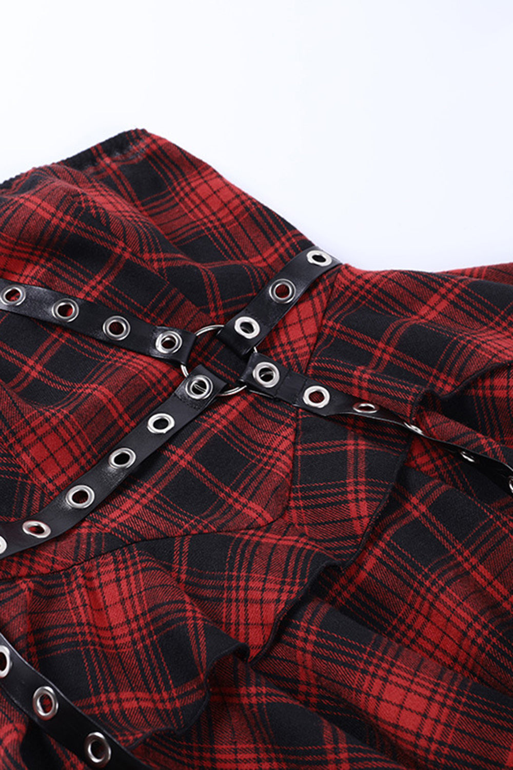 Robe asymétrique vintage rouge à carreaux et à une épaule
